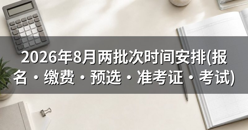2026年8月两批次时间安排(报名·缴费·预选·准考证·考试)